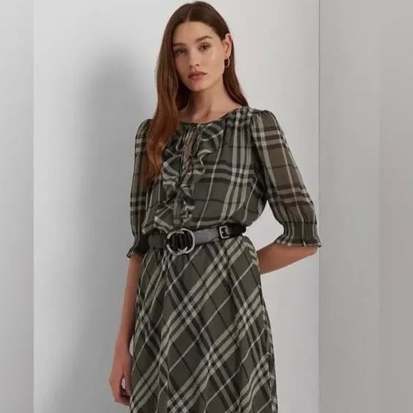 LAUREN Ralph Lauren Green plaited dress SZ 12 - Picture 4 of 7